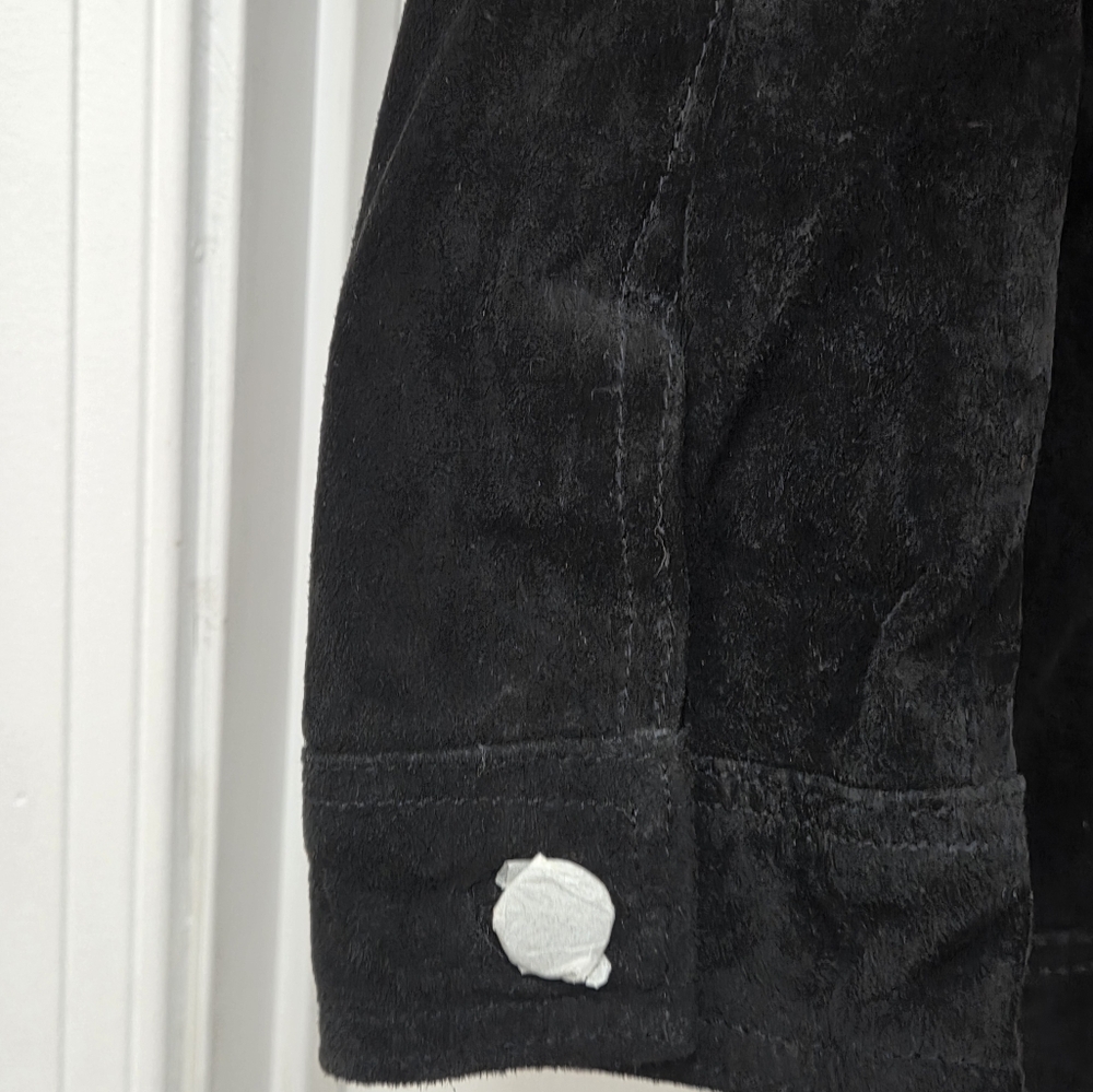 Dennis Basso Suede Leather Button Front  Black Jacket Women’s Sz Small Washable - Picture 12 of 16